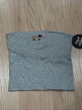 NWT Planet Heart Grey Tube Top with hot dog Dachshund Flag Embroidery- S